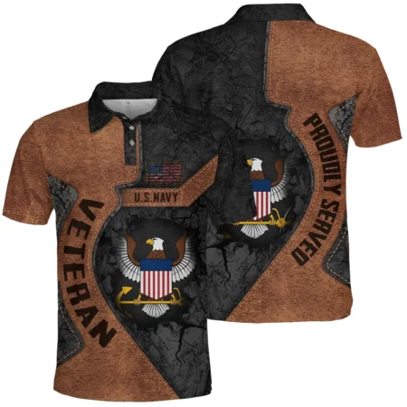 Proudly Served Leather Pattern Veteran U.S. Navy Apparel All Over Prints BLVTR210824A2NV - Polo Shirt