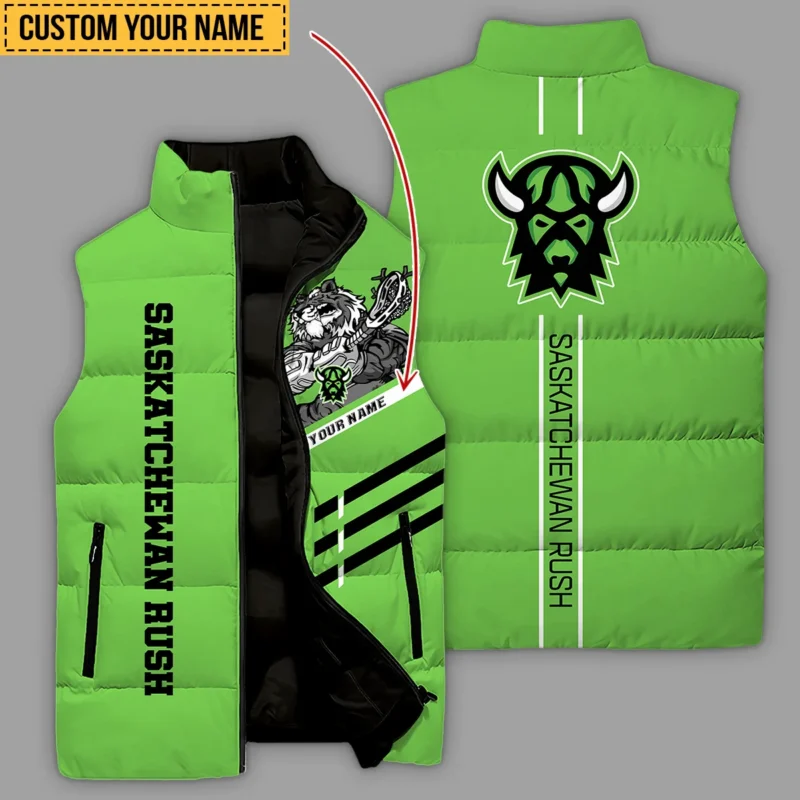 New Release Sleeveless Puffer Jacket Saskatchewan Rush National Lacrosse League All Over Prints HONLL080824A01SAS