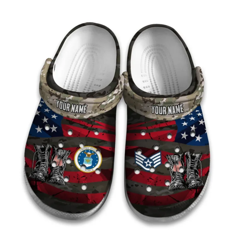 Personalized US Flag Military Boots U.S. Air Force Classic Crocs All Over Print BLVTR050824A2AF