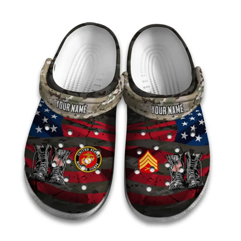 Personalized US Flag Military Boots U.S. Marine Corps Classic Crocs All Over Print BLVTR050824A2MC