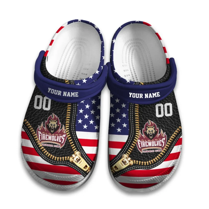 Personalized Flag USA Zip Leather Pattern Albany FireWolves Classic Crocs All Over Print HONLL030824C01ALB