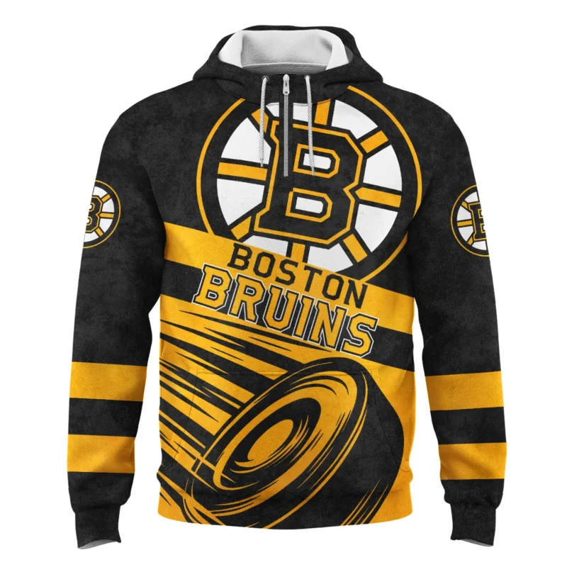 Ice Hockey Puck Boston Bruins National Hockey League All Over Prints BLNHL020924BBQHD - 1/4 Zipper Hoodie