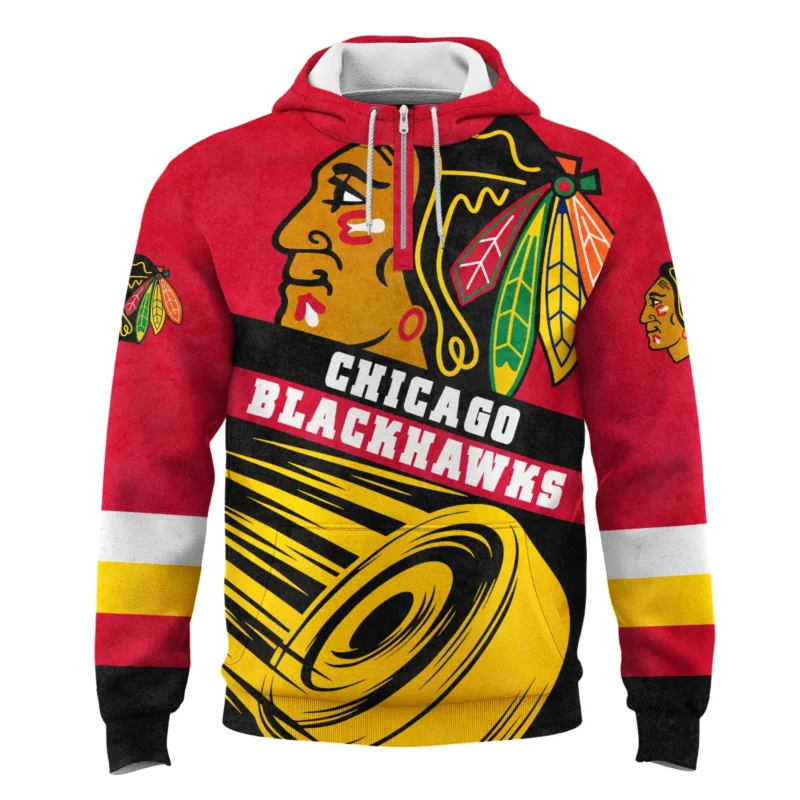 Ice Hockey Puck Chicago Blackhawks National Hockey League All Over Prints BLNHL020924CBQHD - 1/4 Zipper Hoodie