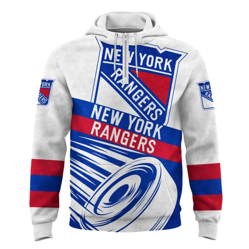 Ice Hockey Puck New York Rangers National Hockey League All Over Prints BLNHL020924NYRQHD - 1/4 Zipper Hoodie