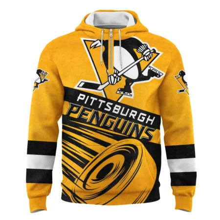 Ice Hockey Puck Pittsburgh Penguins National Hockey League All Over Prints BLNHL020924PPQHD - 1/4 Zipper Hoodie