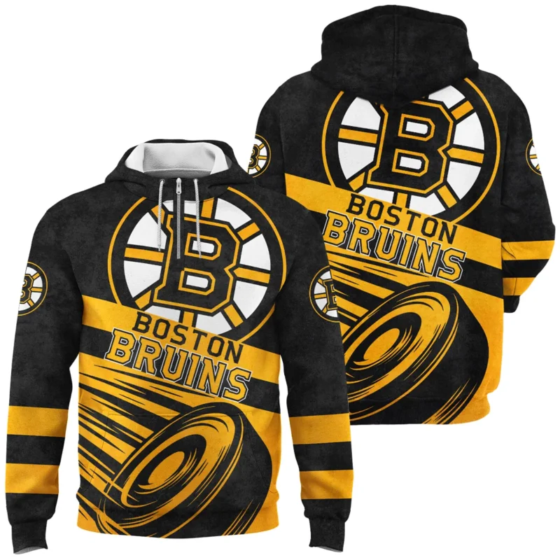 Ice Hockey Puck Boston Bruins National Hockey League All Over Prints BLNHL020924BBQHD - 1/4 Zipper Hoodie