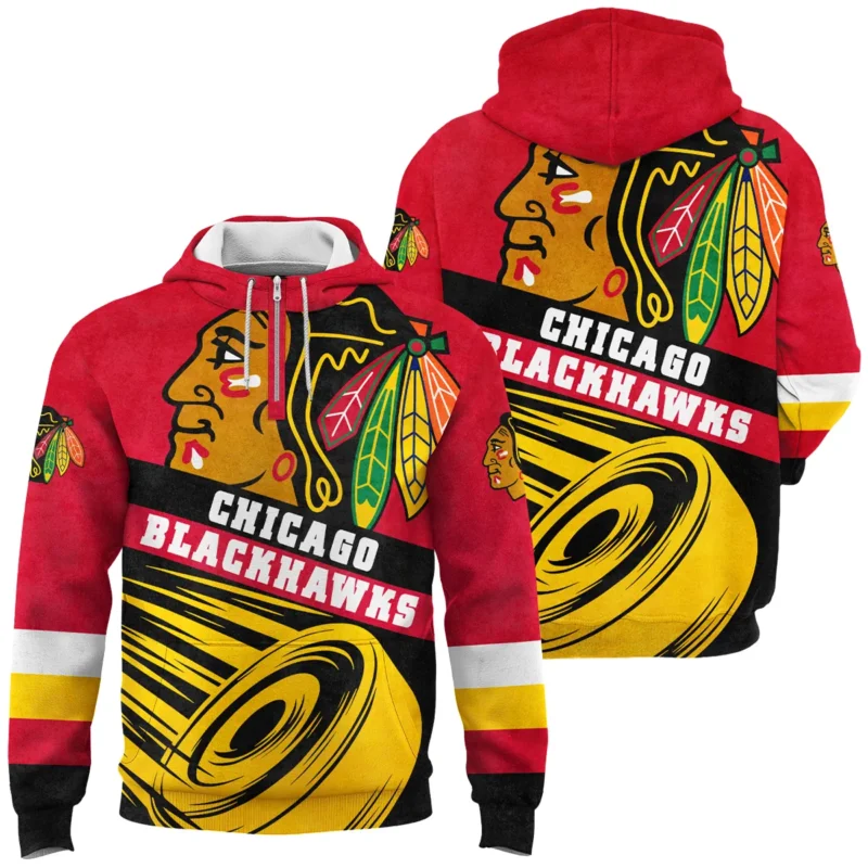 Ice Hockey Puck Chicago Blackhawks National Hockey League All Over Prints BLNHL020924CBQHD - 1/4 Zipper Hoodie