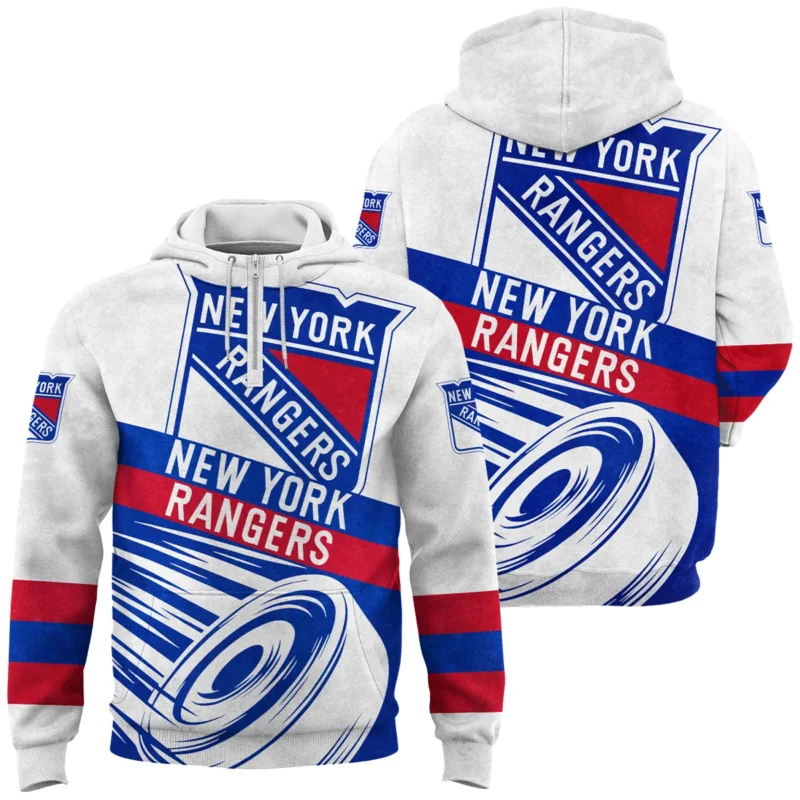 Ice Hockey Puck New York Rangers National Hockey League All Over Prints BLNHL020924NYRQHD - 1/4 Zipper Hoodie