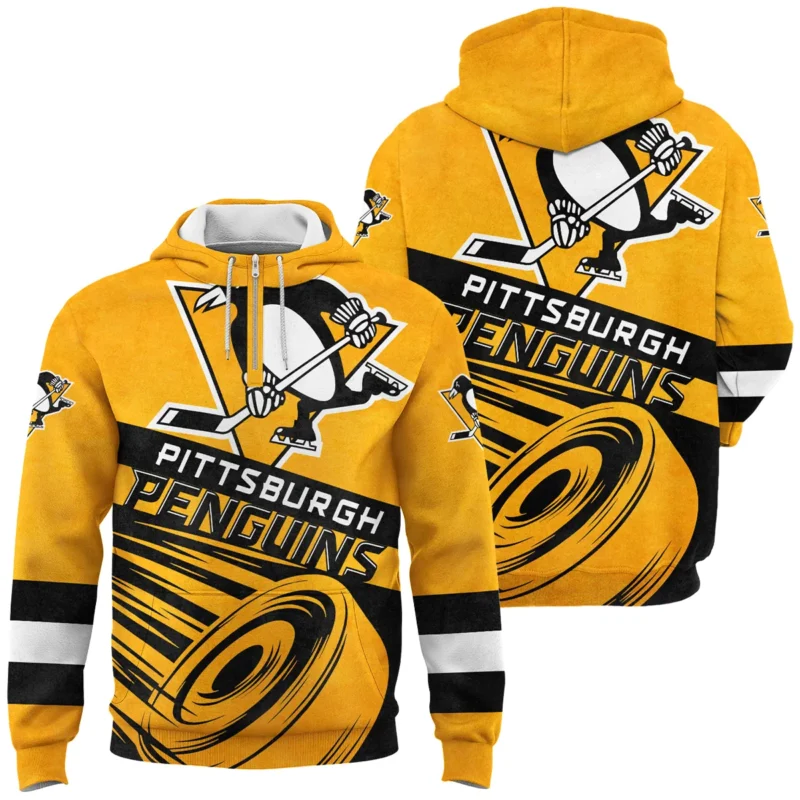 Ice Hockey Puck Pittsburgh Penguins National Hockey League All Over Prints BLNHL020924PPQHD - 1/4 Zipper Hoodie