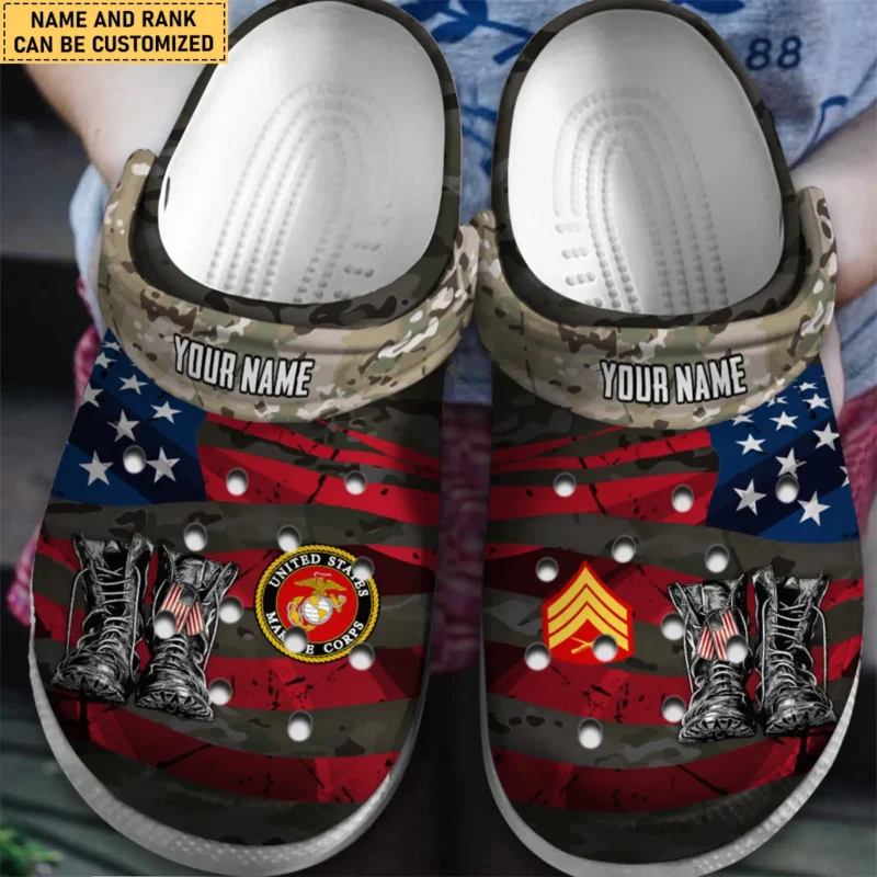 Personalized US Flag Military Boots U.S. Marine Corps Classic Crocs All Over Print BLVTR050824A2MC