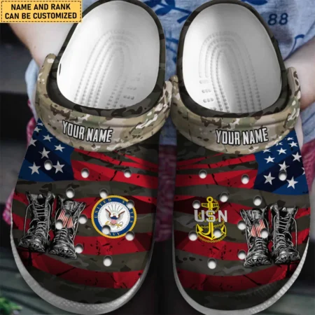 Personalized US Flag Military Boots U.S. Navy Classic Crocs All Over Print BLVTR050824A2NV