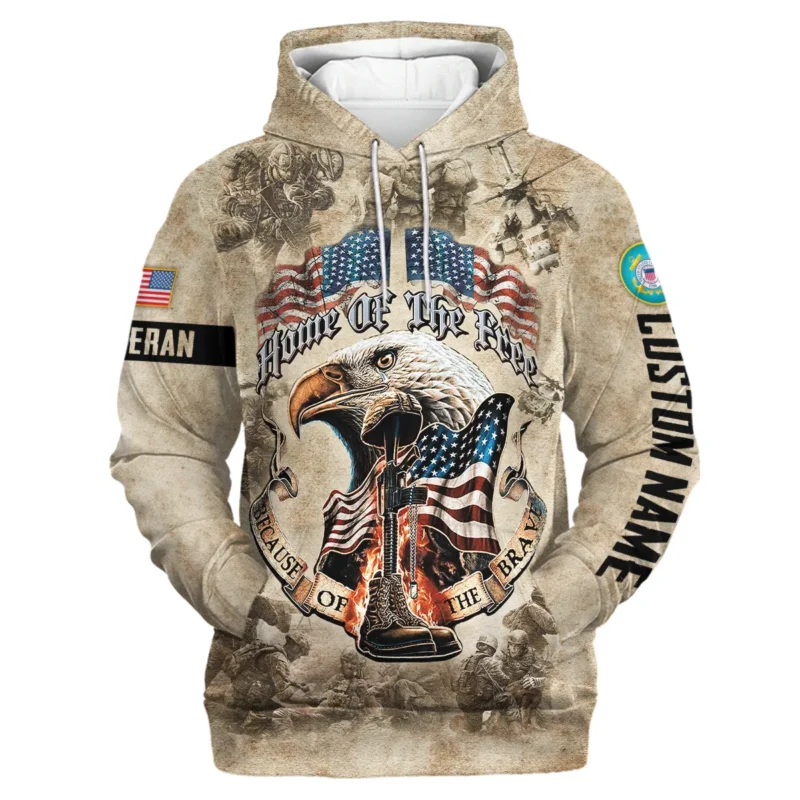 Personalized Home Of The Free Because Of The Brave Veteran U.S. Coast Guard Apparel All Over Prints BLVTR140824A2CG - Hoodie