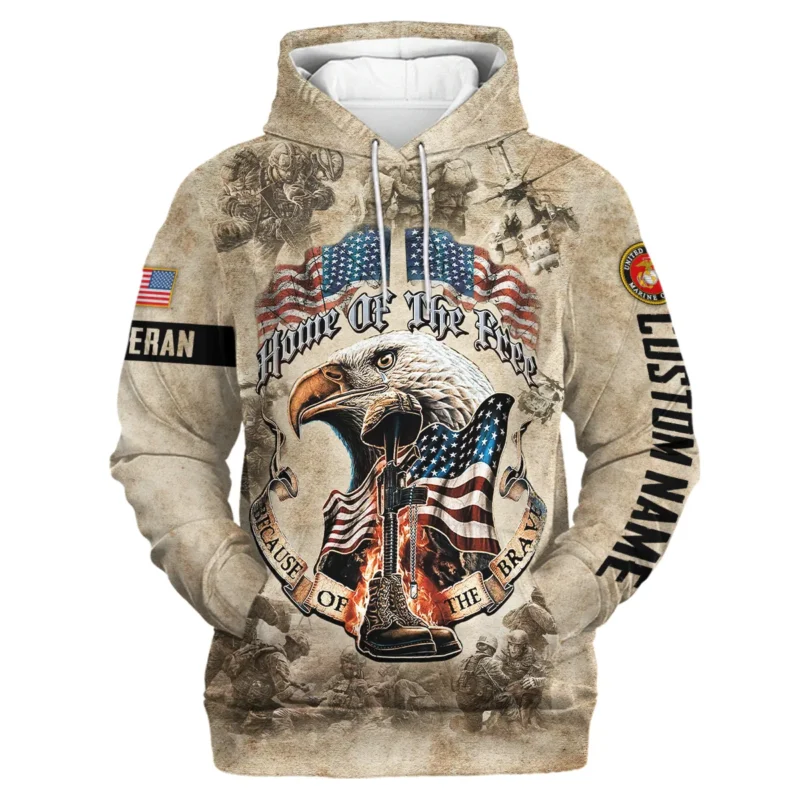 Personalized Home Of The Free Because Of The Brave Veteran U.S. Marine Corps Apparel All Over Prints BLVTR140824A2MC - Hoodie