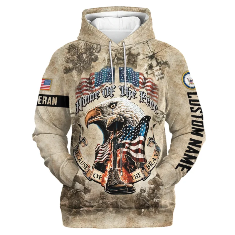 Personalized Home Of The Free Because Of The Brave Veteran U.S. Navy Apparel All Over Prints BLVTR140824A2NV - Hoodie