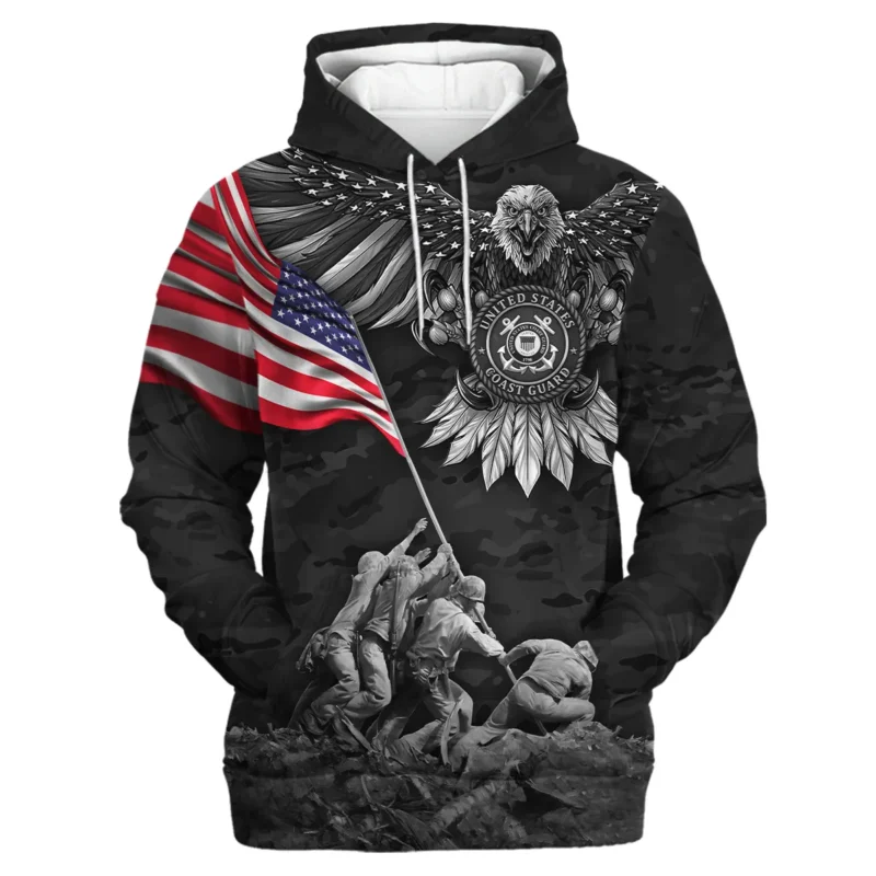 Proudly Served Eagle And US Flag Veteran U.S. Coast Guard Apparel All Over Prints BLVTR150824A2CG - Hoodie