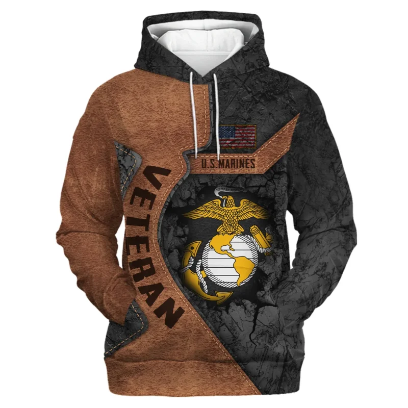 Proudly Served Leather Pattern Veteran U.S. Marine Corps Apparel All Over Prints BLVTR210824A2MC - Hoodie