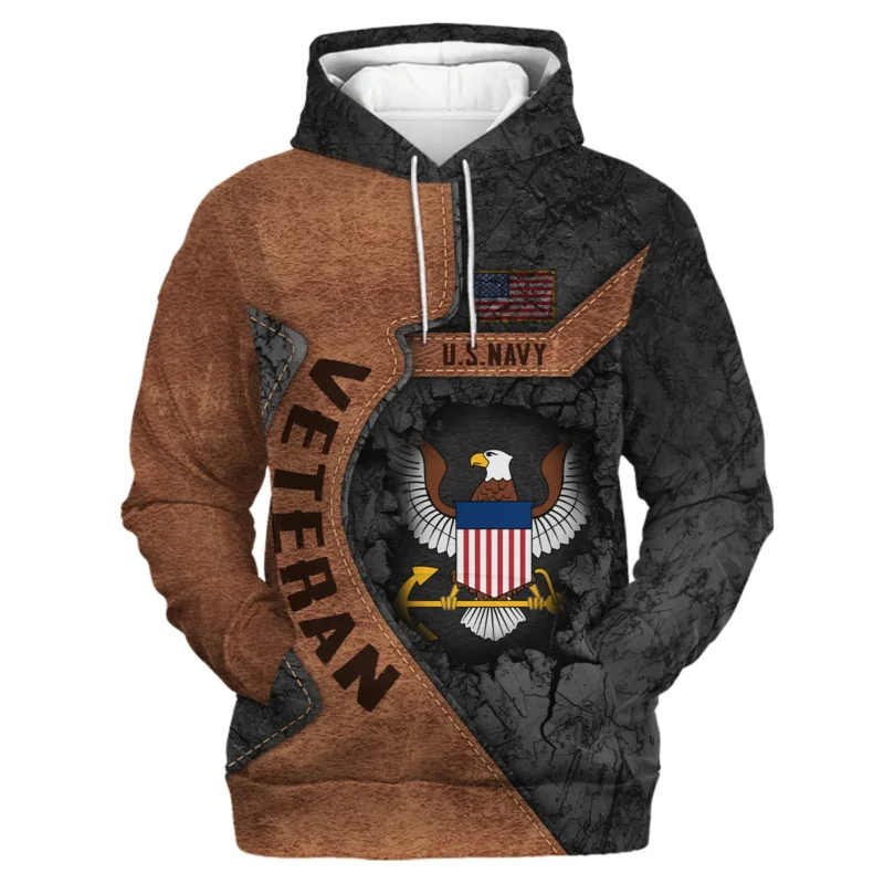 Proudly Served Leather Pattern Veteran U.S. Navy Apparel All Over Prints BLVTR210824A2NV - Hoodie