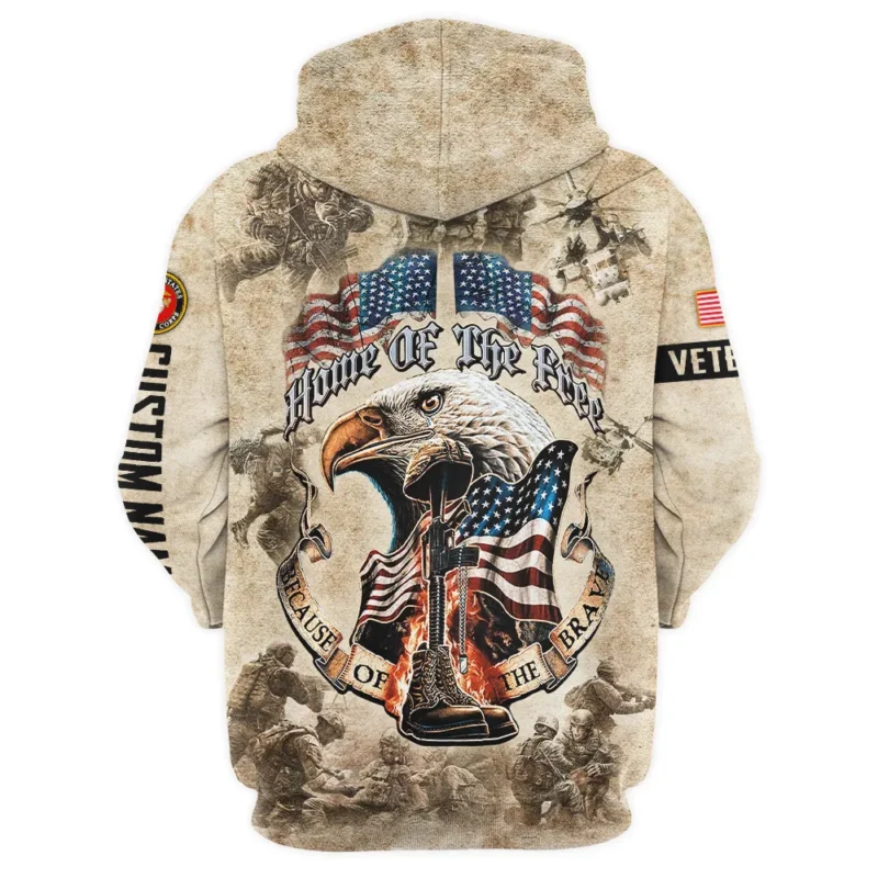 Personalized Home Of The Free Because Of The Brave Veteran U.S. Marine Corps Apparel All Over Prints BLVTR140824A2MC - Zip Hoodie