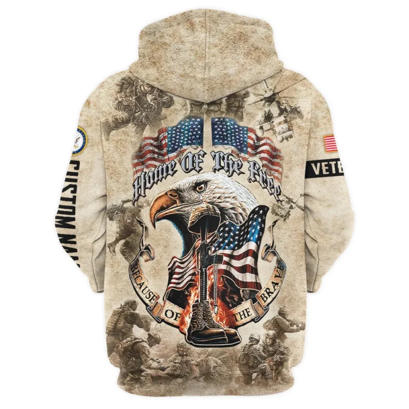 Personalized Home Of The Free Because Of The Brave Veteran U.S. Navy Apparel All Over Prints BLVTR140824A2NV - Zip Hoodie