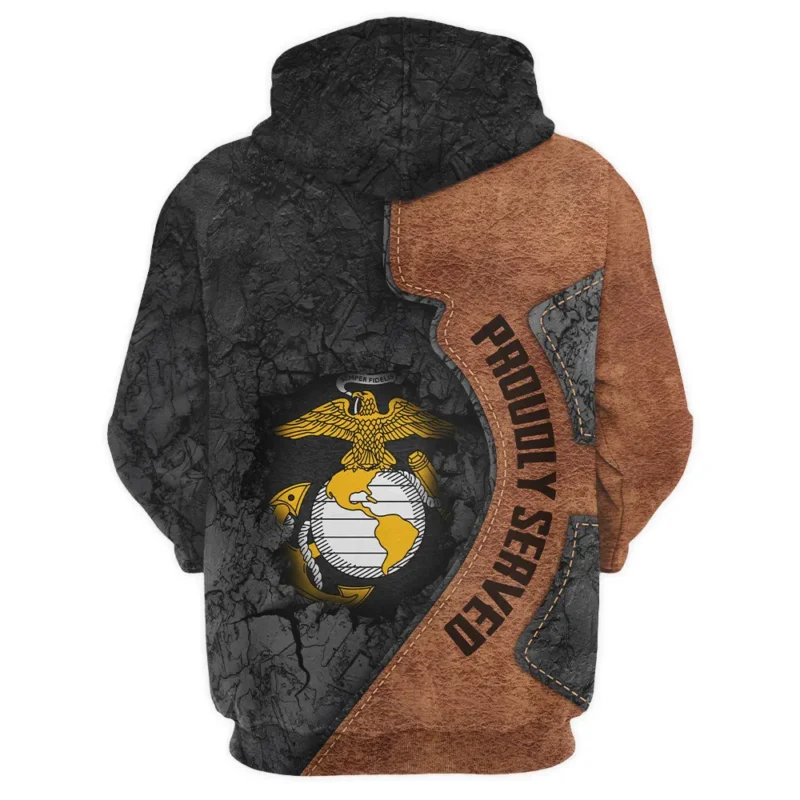 Proudly Served Leather Pattern Veteran U.S. Marine Corps Apparel All Over Prints BLVTR210824A2MC - Zip Hoodie