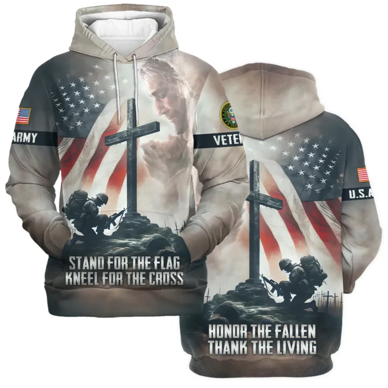 Stand For The Flag Kneel For The Cross Veteran U.S. Army Apparel All Over Prints BLVTR130824A2AM - Hoodie