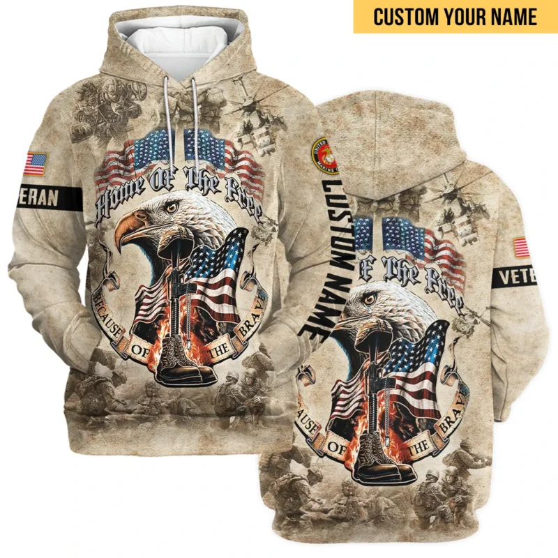 Personalized Home Of The Free Because Of The Brave Veteran U.S. Marine Corps Apparel All Over Prints BLVTR140824A2MC - Hoodie