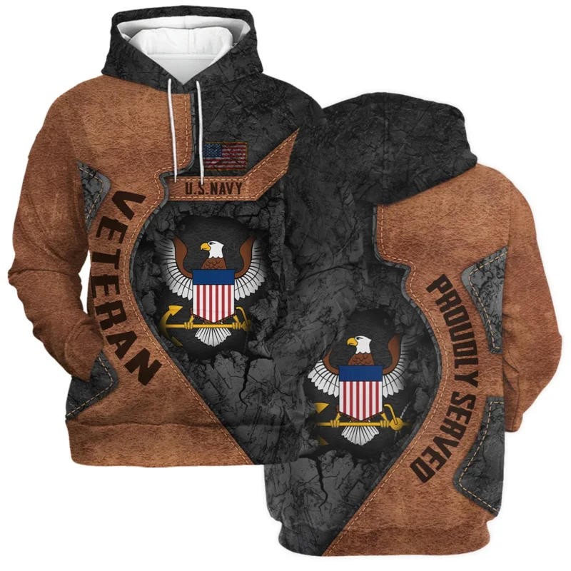 Proudly Served Leather Pattern Veteran U.S. Navy Apparel All Over Prints BLVTR210824A2NV - Hoodie