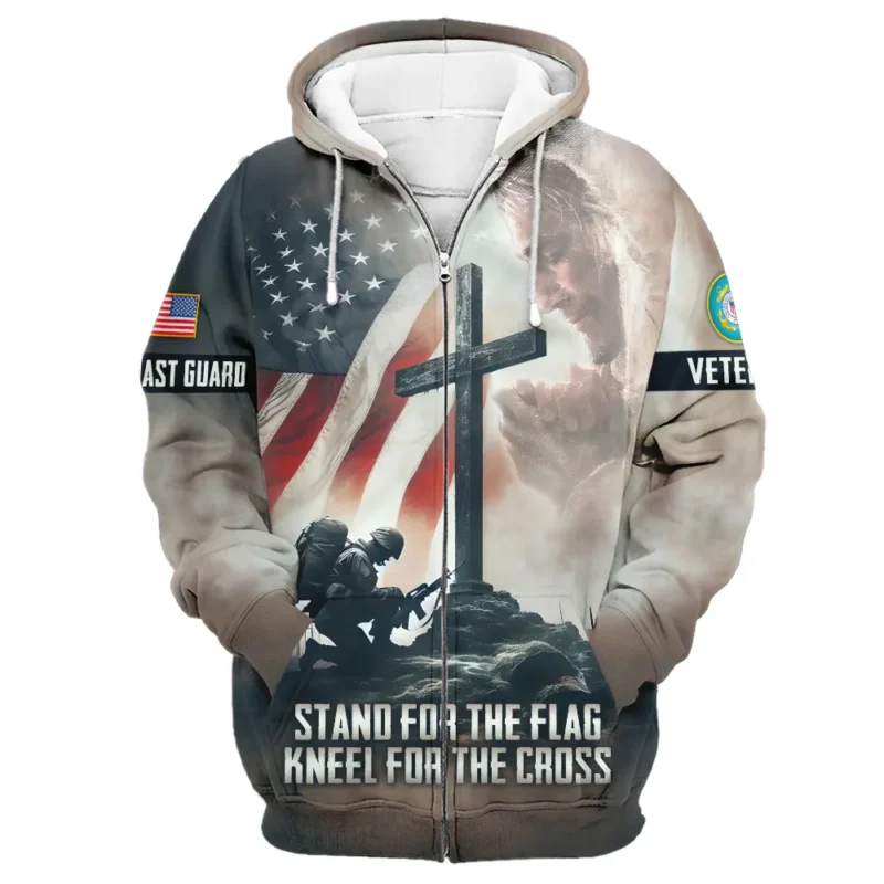 Stand For The Flag Kneel For The Cross Veteran U.S. Coast Guard Apparel All Over Prints BLVTR130824A2CG - Zip Hoodie