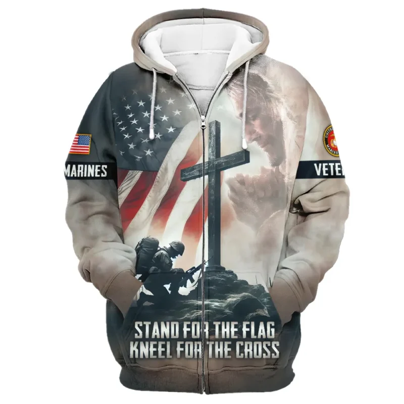 Stand For The Flag Kneel For The Cross Veteran U.S. Marine Corps Apparel All Over Prints BLVTR130824A2MC - Zip Hoodie