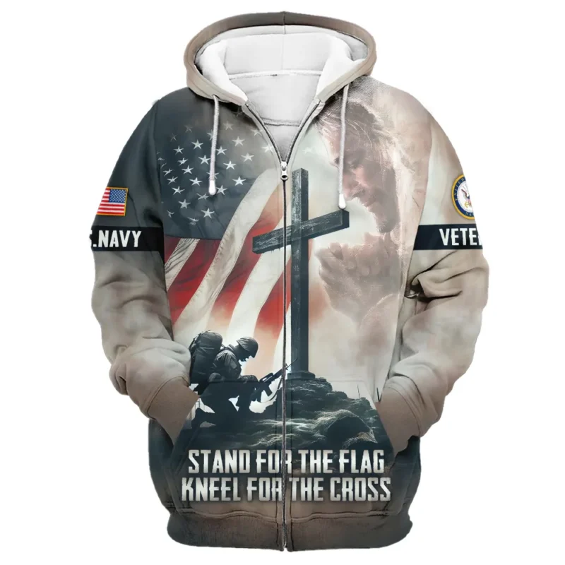 Stand For The Flag Kneel For The Cross Veteran U.S. Navy Apparel All Over Prints BLVTR130824A2NV - Zip Hoodie