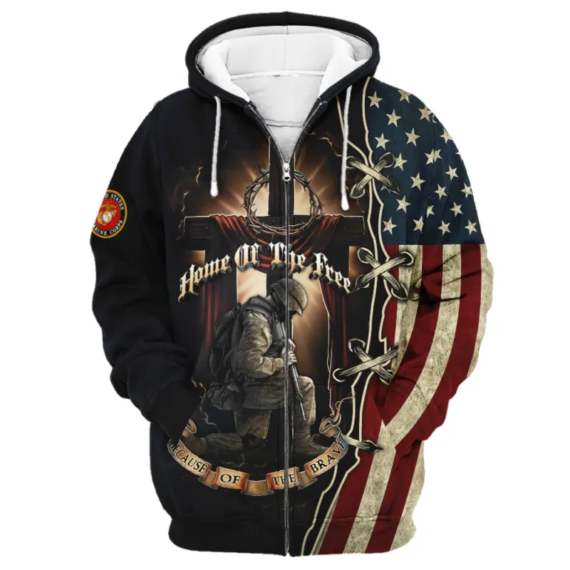 Home Of The Free Because Of The Brave Veteran U.S. Marine Corps Apparel All Over Prints BLVTR140824A1MC - Zip Hoodie