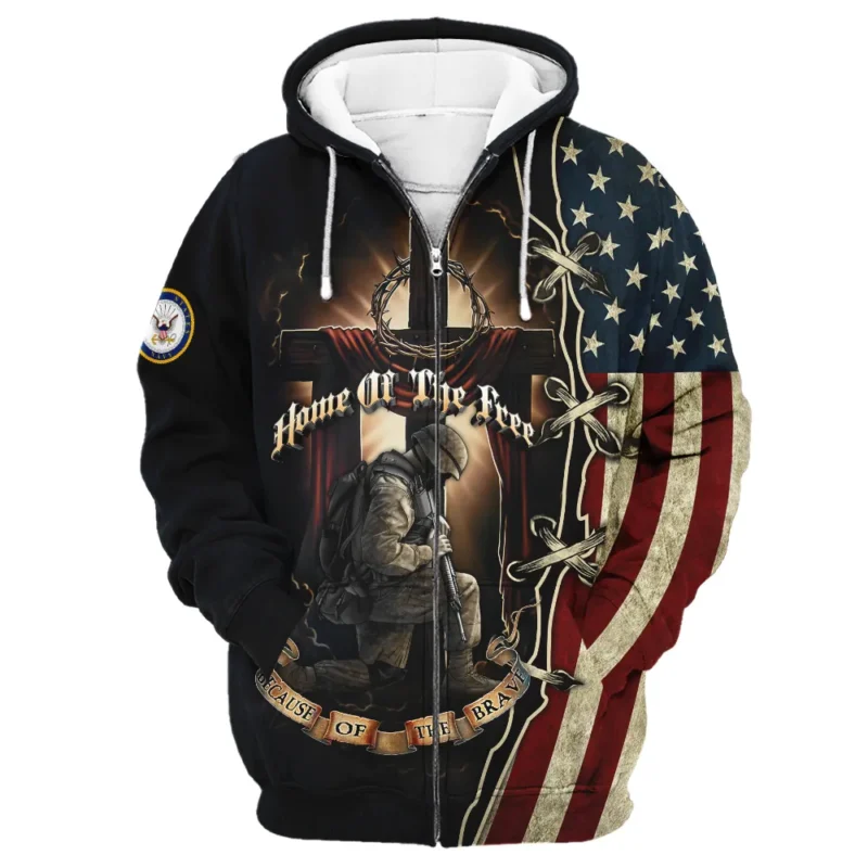 Home Of The Free Because Of The Brave Veteran U.S. Navy Apparel All Over Prints BLVTR140824A1NV - Zip Hoodie