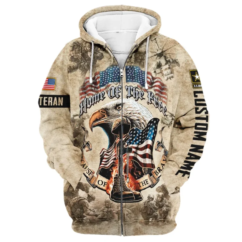 Personalized Home Of The Free Because Of The Brave Veteran U.S. Army Apparel All Over Prints BLVTR140824A2AM - Zip Hoodie