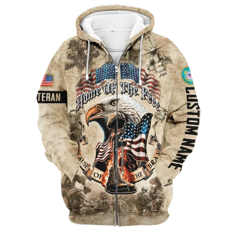 Personalized Home Of The Free Because Of The Brave Veteran U.S. Coast Guard Apparel All Over Prints BLVTR140824A2CG - Zip Hoodie