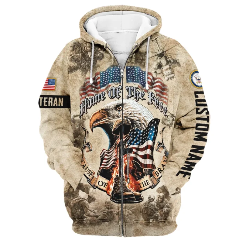 Personalized Home Of The Free Because Of The Brave Veteran U.S. Navy Apparel All Over Prints BLVTR140824A2NV - Zip Hoodie