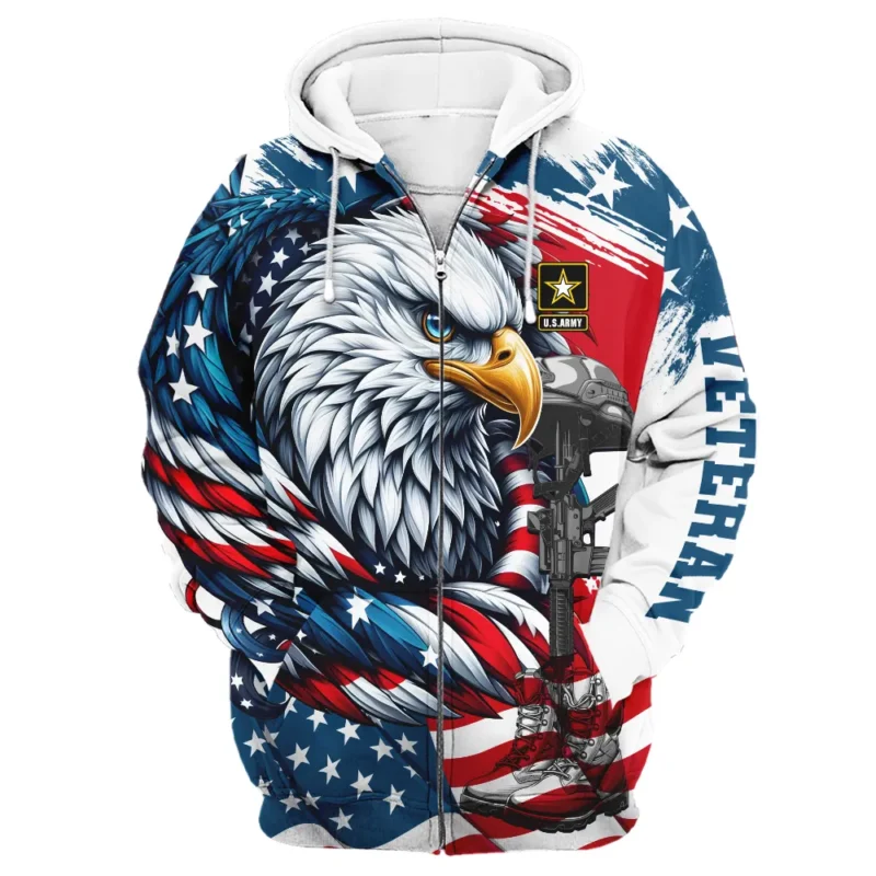 Eagle US Flag Veteran Motto Of The U.S. Army Apparel All Over Prints BLVTR140824A3AM - Zip Hoodie