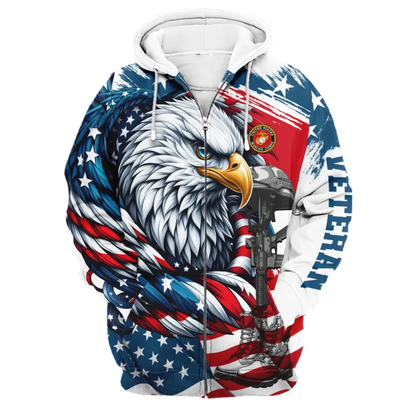 Eagle US Flag Veteran Motto Of The U.S. Marine Corps Apparel All Over Prints BLVTR140824A3MC - Zip Hoodie