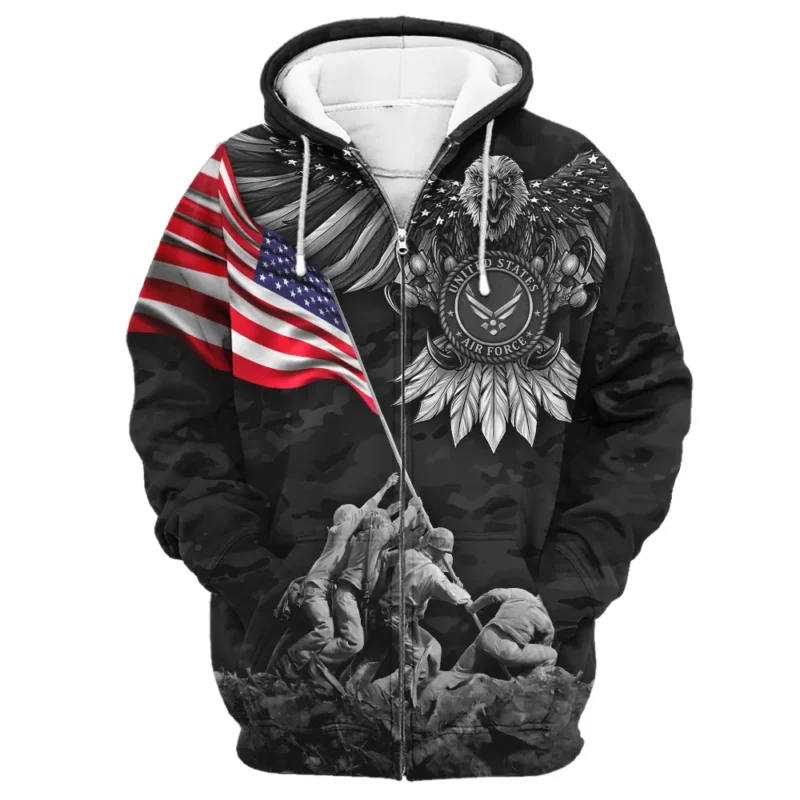 Proudly Served Eagle And US Flag Veteran U.S. Air Force Apparel All Over Prints BLVTR150824A2AF - Zip Hoodie