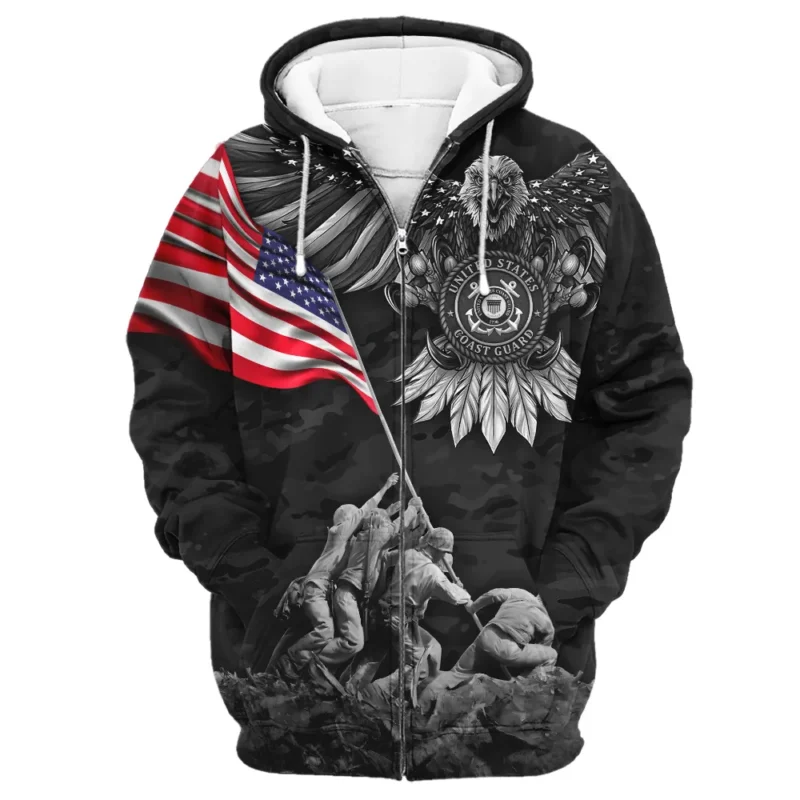 Proudly Served Eagle And US Flag Veteran U.S. Coast Guard Apparel All Over Prints BLVTR150824A2CG - Zip Hoodie