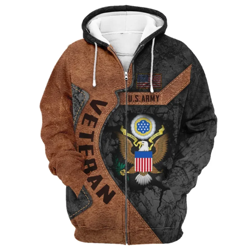 Proudly Served Leather Pattern Veteran U.S. Army Apparel All Over Prints BLVTR210824A2AM - Zip Hoodie