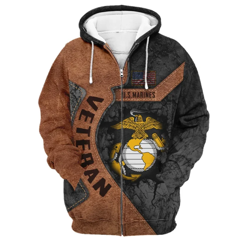 Proudly Served Leather Pattern Veteran U.S. Marine Corps Apparel All Over Prints BLVTR210824A2MC - Zip Hoodie