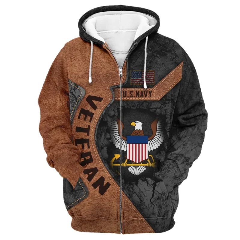 Proudly Served Leather Pattern Veteran U.S. Navy Apparel All Over Prints BLVTR210824A2NV - Zip Hoodie