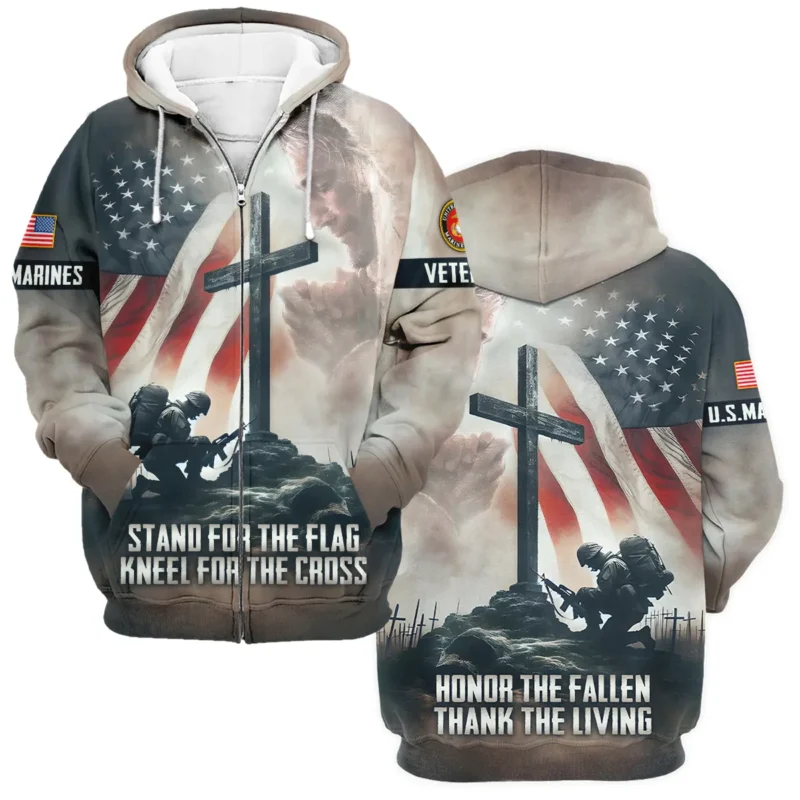 Stand For The Flag Kneel For The Cross Veteran U.S. Marine Corps Apparel All Over Prints BLVTR130824A2MC - Zip Hoodie