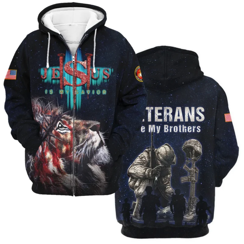 Jesus My Savior Veterans My Brothers U.S. Marine Corps Apparel All Over Prints BLVTR130824A3MC - Zip Hoodie