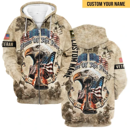 Personalized Home Of The Free Because Of The Brave Veteran U.S. Army Apparel All Over Prints BLVTR140824A2AM - Zip Hoodie