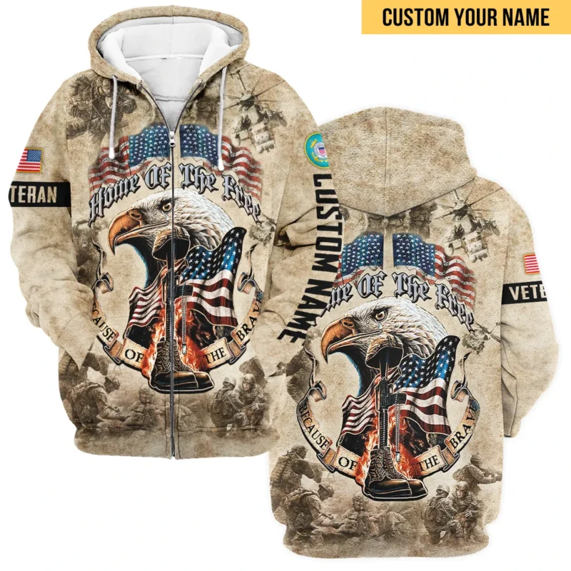 Personalized Home Of The Free Because Of The Brave Veteran U.S. Coast Guard Apparel All Over Prints BLVTR140824A2CG - Zip Hoodie