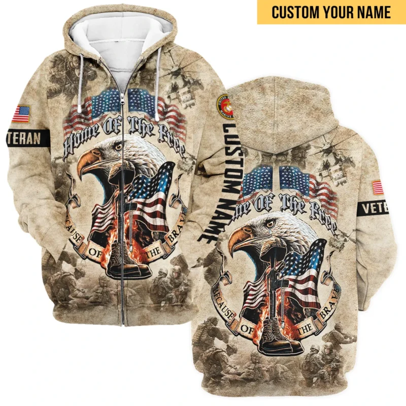 Personalized Home Of The Free Because Of The Brave Veteran U.S. Marine Corps Apparel All Over Prints BLVTR140824A2MC - Zip Hoodie