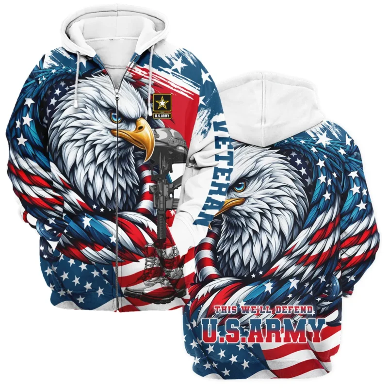 Eagle US Flag Veteran Motto Of The U.S. Army Apparel All Over Prints BLVTR140824A3AM - Zip Hoodie