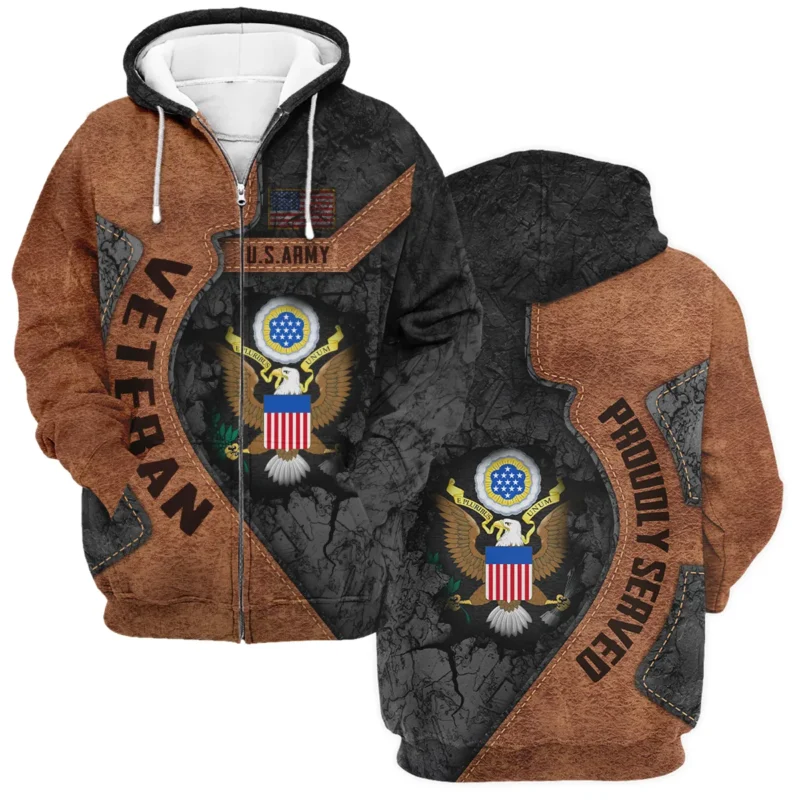 Proudly Served Leather Pattern Veteran U.S. Army Apparel All Over Prints BLVTR210824A2AM - Zip Hoodie