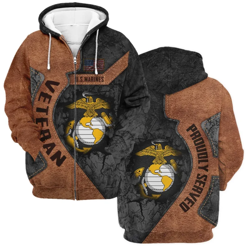 Proudly Served Leather Pattern Veteran U.S. Marine Corps Apparel All Over Prints BLVTR210824A2MC - Zip Hoodie